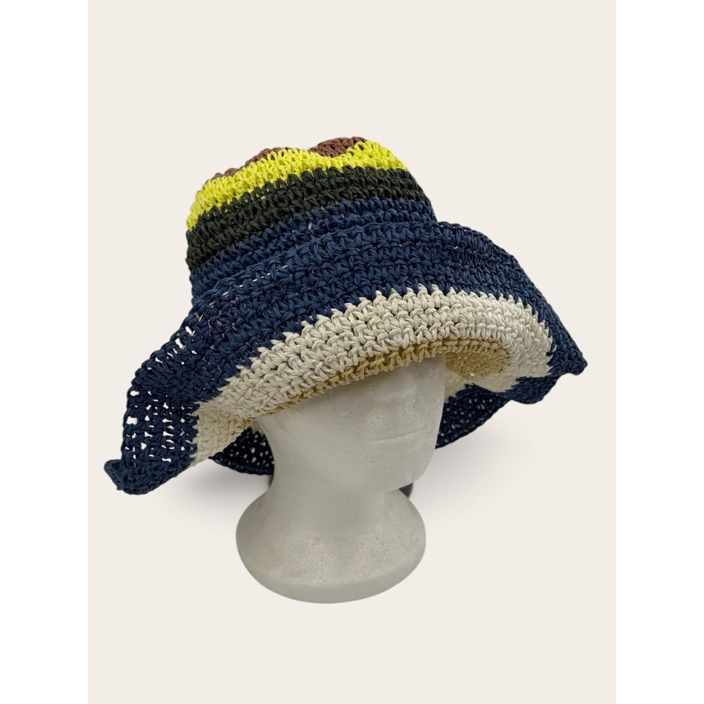 Hat Attack Remy Multi Bucket Hat Navy Stripe Crochet Knit Sun Hat Boho Beach
